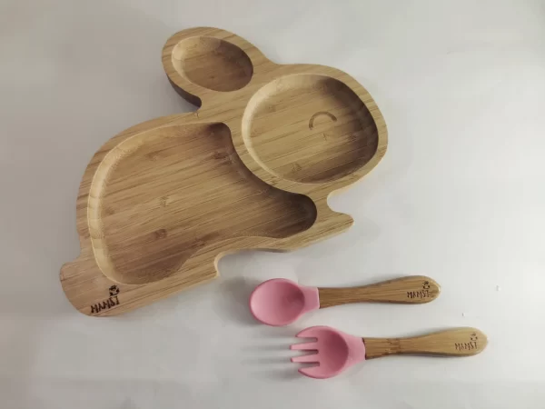 Krožnik iz bambusa s priseskom ZAJČEK celi – set